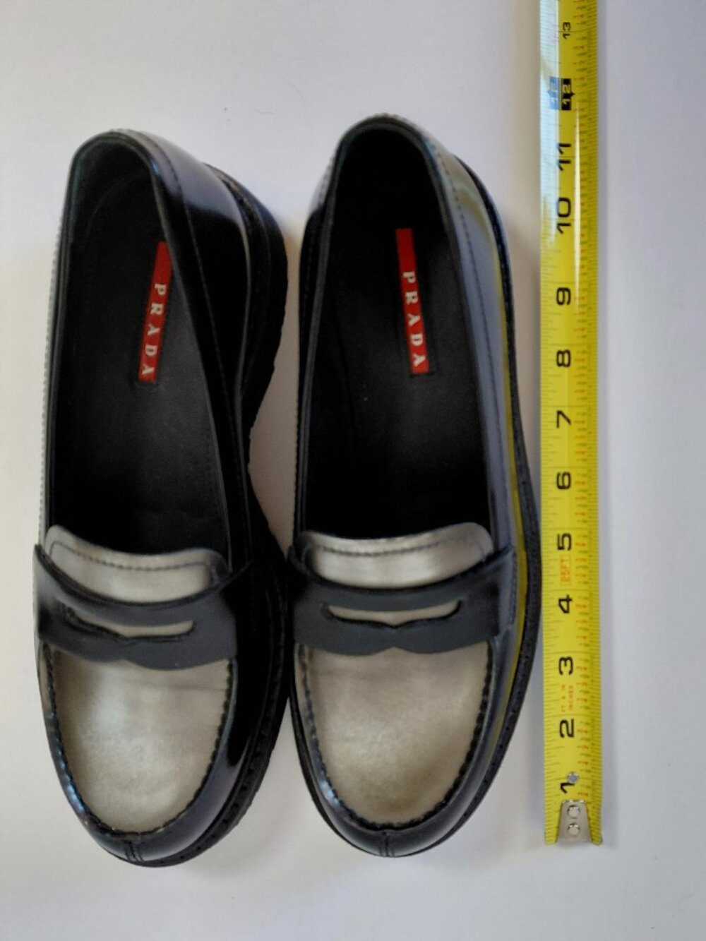 Prada 90's Women's Patent Leather Chunky Loafers Metallic Vamp US Size 9 - Picture 12 of 16
